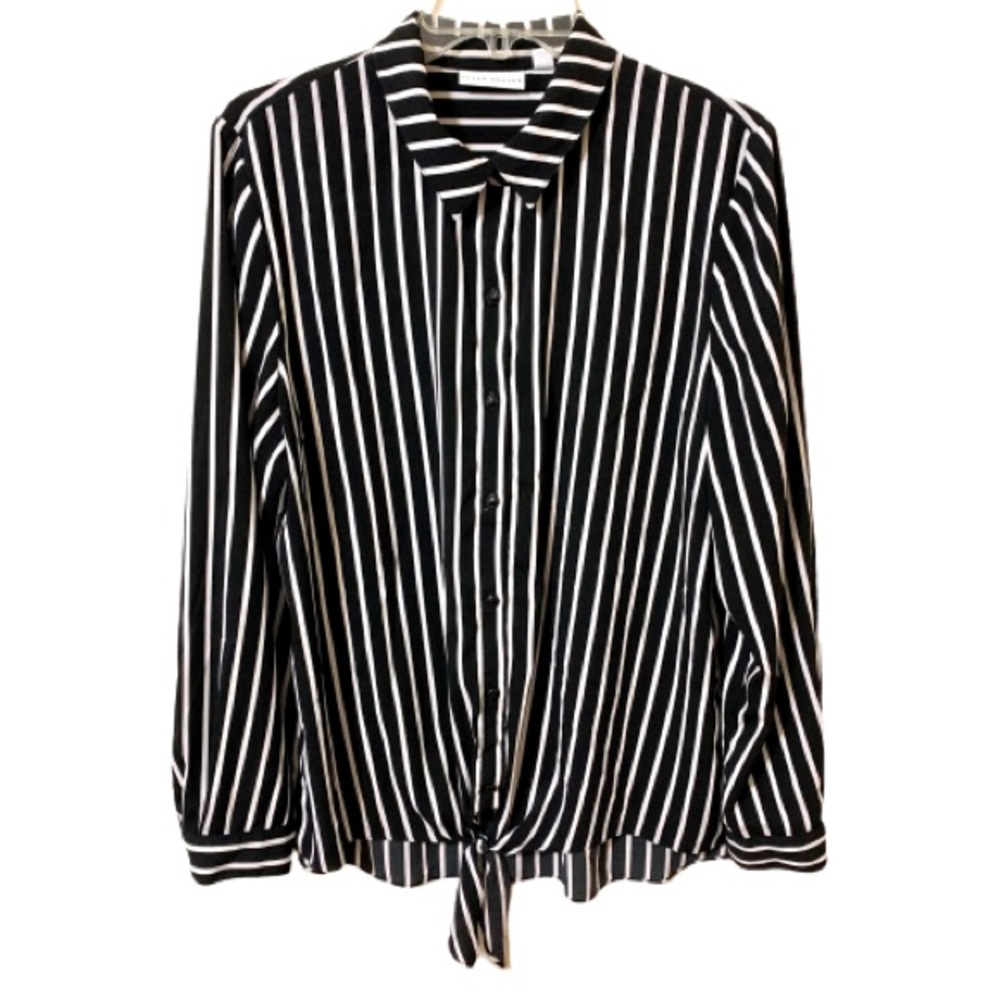 Susan Graver Stripped Button Down Shirt Black/White - Size 12